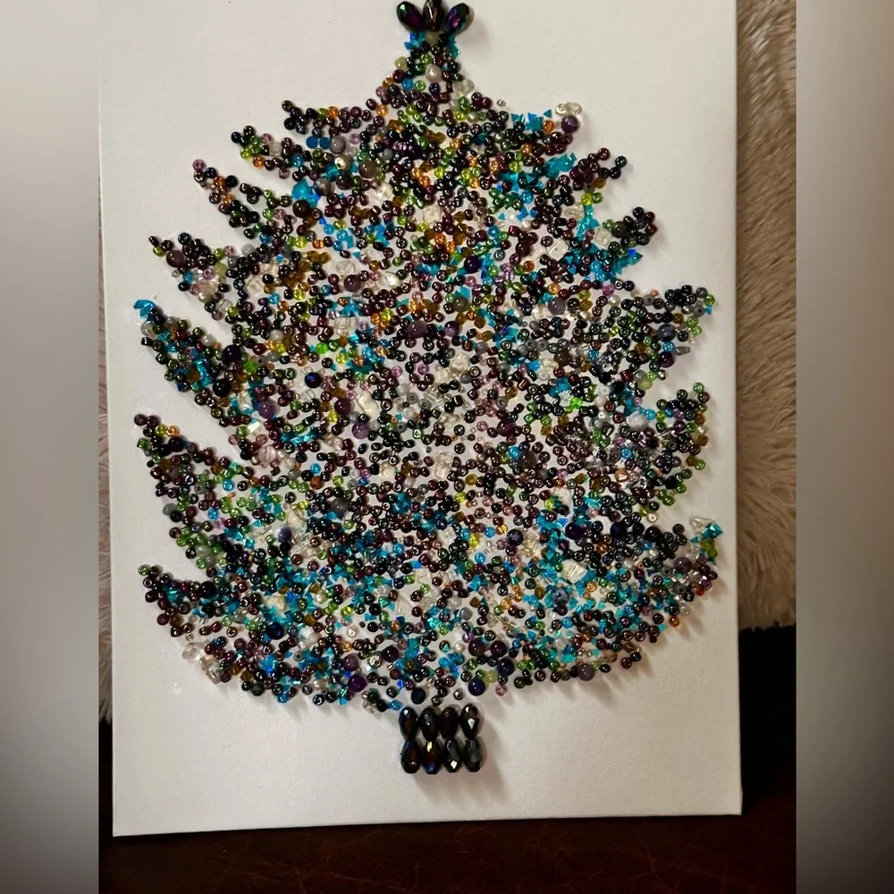 Hand crafted Multicolor Beaded Christmas Tree Wall Art